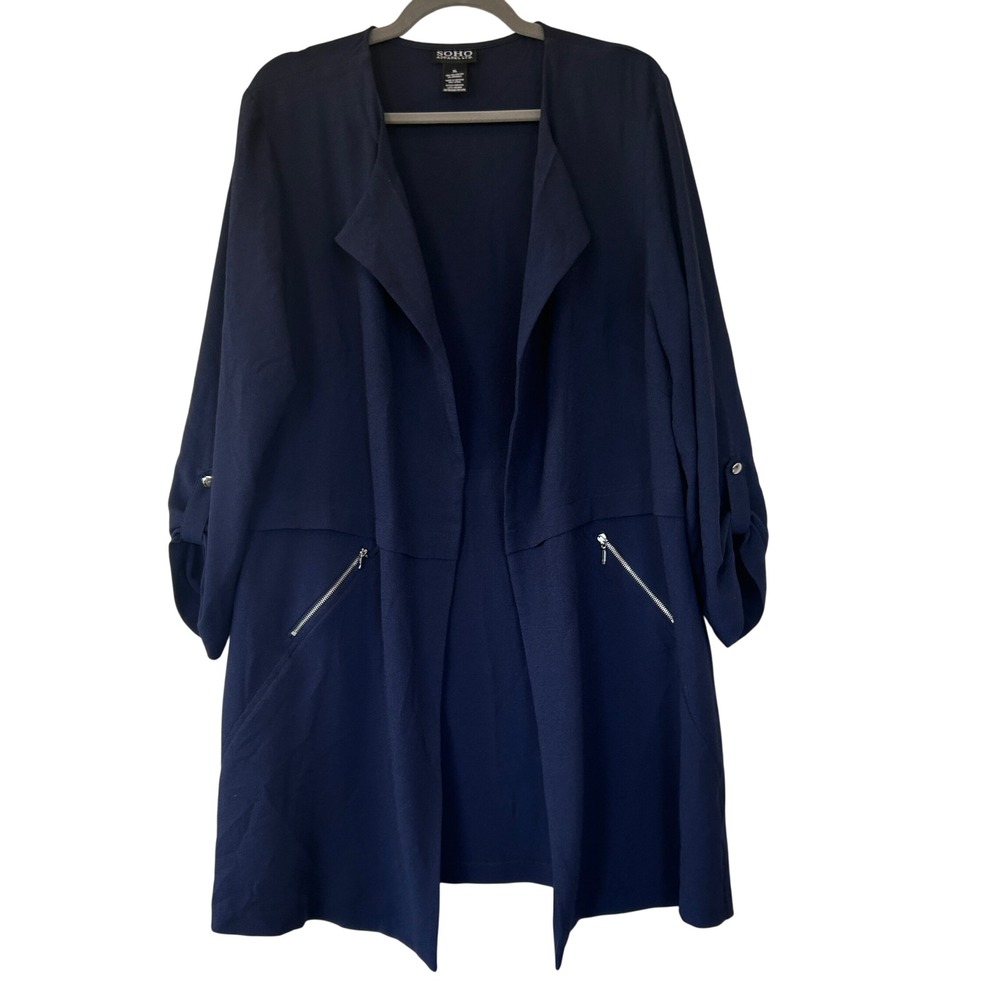 SOHO APPAREL LTD Navy Blue Open Front Roll Tab Sleeve Cardigan XL 30501039
